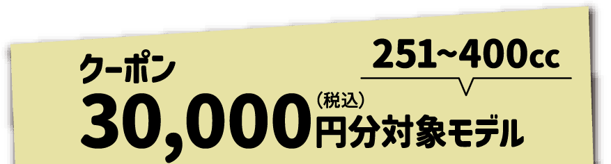 クーポン30,000円(税込)分対象モデル 251~400cc